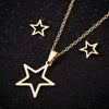 Women's Stainless Steel Fivepointed Star Necklace And Earrings Set With Hollow Geometric Pendants And Electroplated Finish