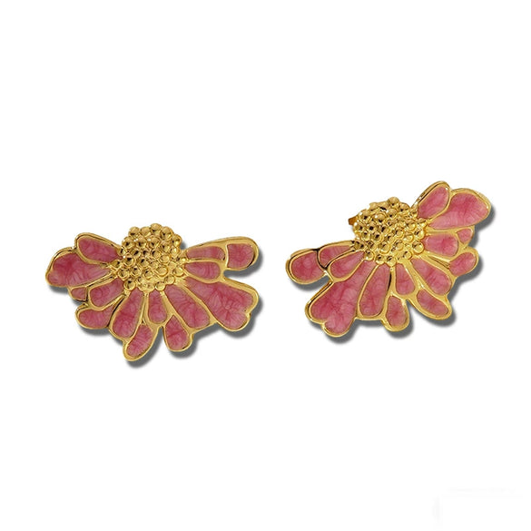 Women's Stainless Steel Floral Earrings With Enamel Oil Drip Finish Sweet Textured Flower Design Electroplated Fashion Jewelry