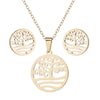 Women's Stainless Steel Floral Plant Motif Necklace And Earrings Jewelry Set With Electroplated Finish
