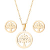 Women's Stainless Steel Floral Plant Motif Necklace And Earrings Jewelry Set With Electroplated Finish