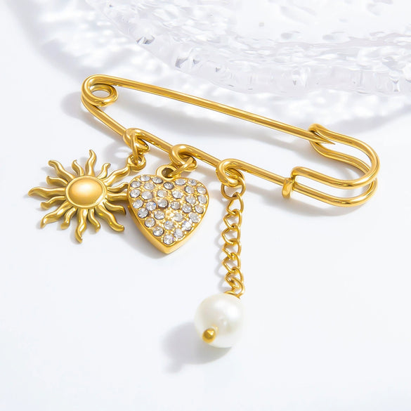 Women's Stainless Steel Flower Brooches With Electroplating