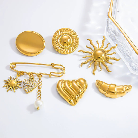 Women's Stainless Steel Flower Brooches With Electroplating