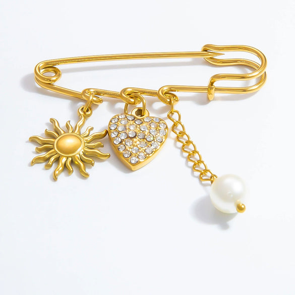 Women's Stainless Steel Flower Brooches With Electroplating