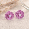 Women's Stainless Steel Flower Drop Earrings With Dripping Oil Finish Long Versatile Floral Jewelry Accessories