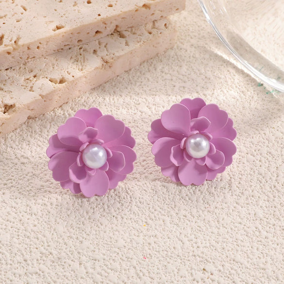 Women's Stainless Steel Flower Drop Earrings With Dripping Oil Finish Long Versatile Floral Jewelry Accessories