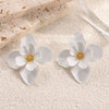 Women's Stainless Steel Flower Drop Earrings With Dripping Oil Finish Long Versatile Floral Jewelry Accessories
