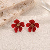 Women's Stainless Steel Flower Drop Earrings With Dripping Oil Finish Long Versatile Floral Jewelry Accessories