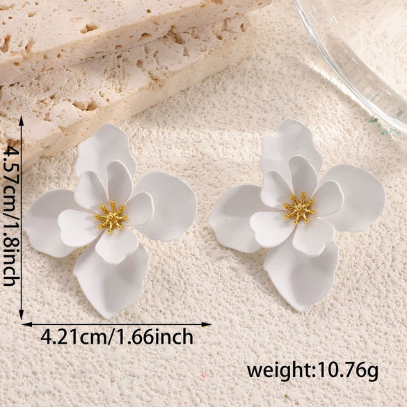 Women's Stainless Steel Flower Drop Earrings With Dripping Oil Finish Long Versatile Floral Jewelry Accessories