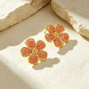 Women's Stainless Steel Flower Earrings With Dripping Oil Finish Sweet High End Floral Design Non Fading Fashion Jewelry