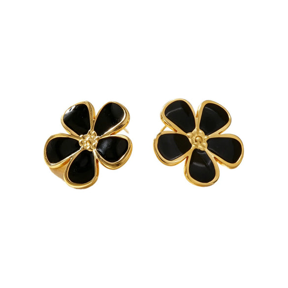Women's Stainless Steel Flower Earrings With Dripping Oil Finish Sweet High End Floral Design Non Fading Fashion Jewelry