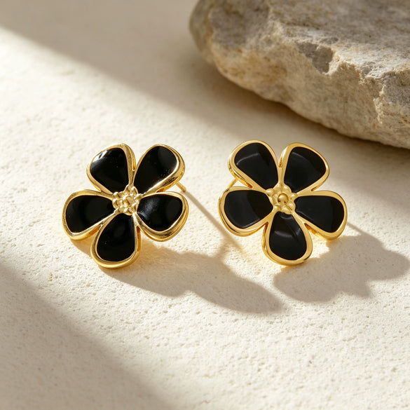 Women's Stainless Steel Flower Earrings With Dripping Oil Finish Sweet High End Floral Design Non Fading Fashion Jewelry