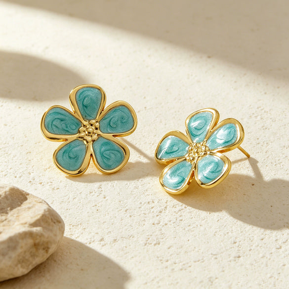 Women's Stainless Steel Flower Earrings With Dripping Oil Finish Sweet High End Floral Design Non Fading Fashion Jewelry