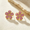 Women's Stainless Steel Flower Earrings With Dripping Oil Finish Sweet High End Floral Design Non Fading Fashion Jewelry