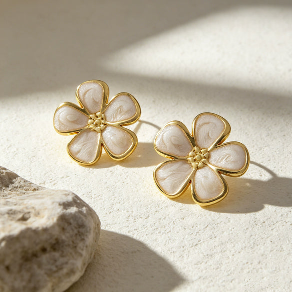 Women's Stainless Steel Flower Earrings With Dripping Oil Finish Sweet High End Floral Design Non Fading Fashion Jewelry