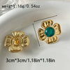 Women's Stainless Steel Flower Earrings With Retro Highend Sense Emerald Oil Painting Sense Electroplating Treatment