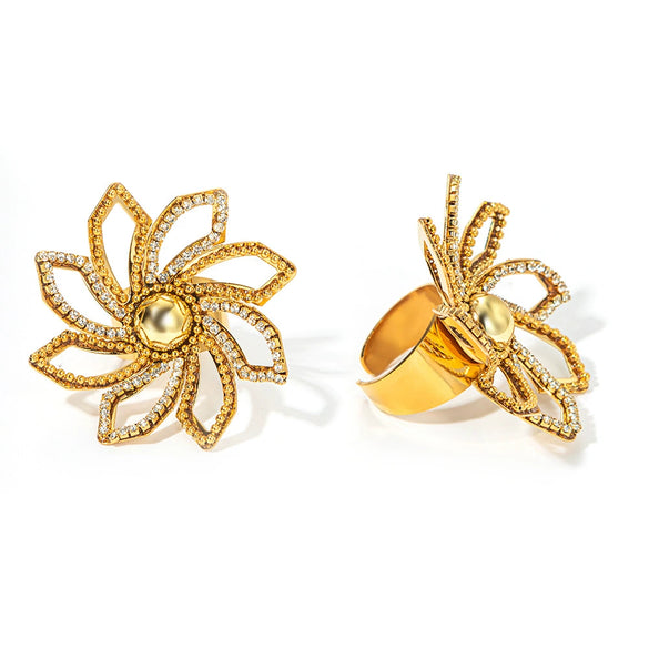Women's Stainless Steel Flower Fashion Ring Electroplated Simple Elegant Allmatch Hollow Opening