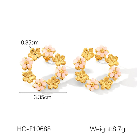 Women's Stainless Steel Flower Geometric Electroplated Earrings