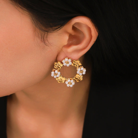 Women's Stainless Steel Flower Geometric Electroplated Earrings