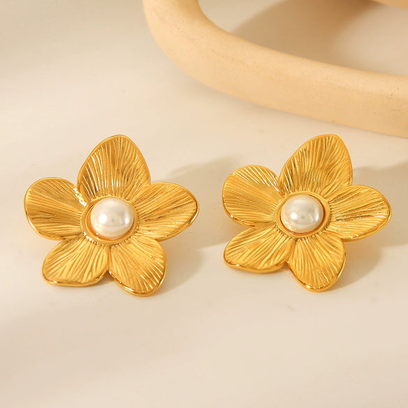 Women's Stainless Steel Flower Geometric Electroplated Earrings