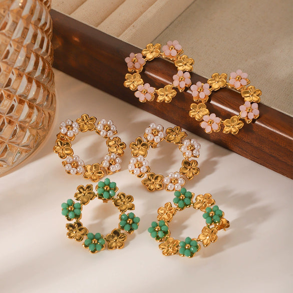 Women's Stainless Steel Flower Geometric Electroplated Earrings