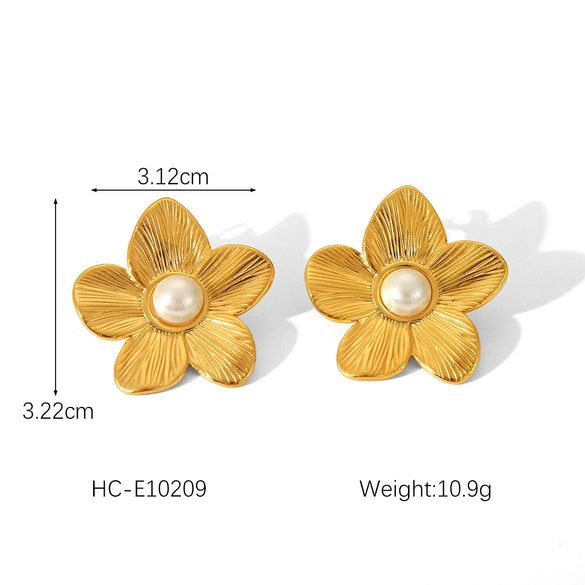 Women's Stainless Steel Flower Geometric Electroplated Earrings