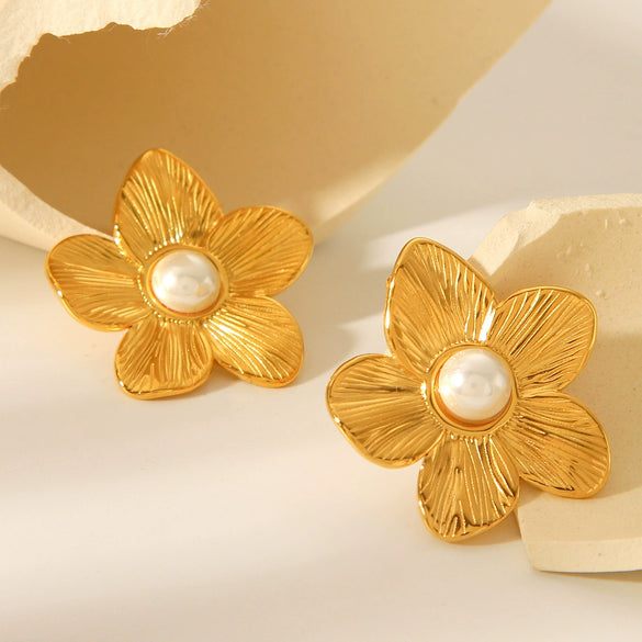 Women's Stainless Steel Flower Geometric Electroplated Earrings