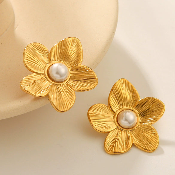 Women's Stainless Steel Flower Geometric Electroplated Earrings