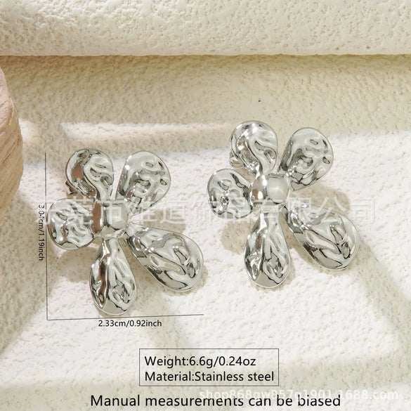 Women's Stainless Steel Flower Heart Drop Geometric Earrings Electroplated