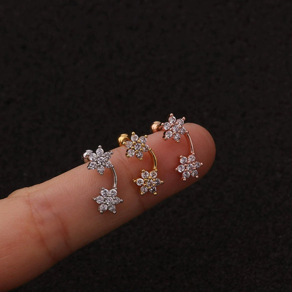 Women's Stainless Steel Flower Inlaid Zircon Ear Nail Earrings