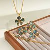 Women's Stainless Steel Flower Jewelry Set With Rhinestones Shell Pendant Necklace Bracelet Earrings And Ring 18K Vacuum Plated