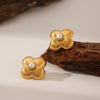 Women's Stainless Steel Flower Pearl Earrings With Vacuum Plating