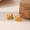Women's Stainless Steel Flower Pearl Earrings With Vacuum Plating
