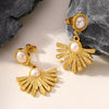 Women's Stainless Steel Flower Pearl Stud Earrings Fan Shaped Floral Earrings With Electroplated Fashion Style