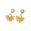 Women's Stainless Steel Flower Pearl Stud Earrings Fan Shaped Floral Earrings With Electroplated Fashion Style
