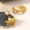 Women's Stainless Steel Flower Pearl Stud Earrings Fan Shaped Floral Earrings With Electroplated Fashion Style