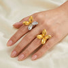 Women's Stainless Steel Flower Shaped Open Ring With 18K Gold Vacuum Plating Lightweight Modern Geometric Style