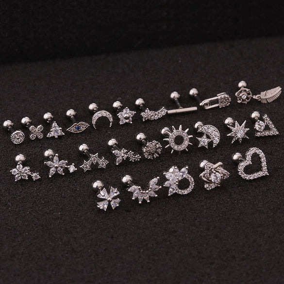 Women's Stainless Steel Flower Stud Earrings Inlaid With Zircon
