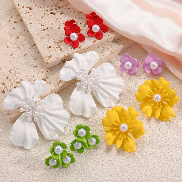 Women's Stainless Steel Flower Stud Earrings With Pearl Accents Simple Elegant And Versatile Floral Jewelry