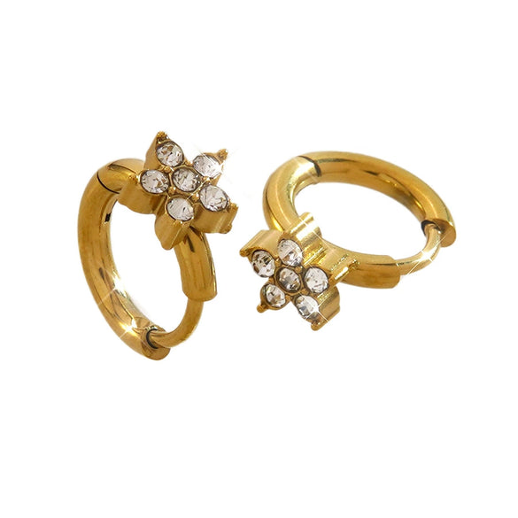 Women's Stainless Steel Flower Zircon Earrings With Micro Encrusted Diamond Look Electroplated Floral Stud Jewelry