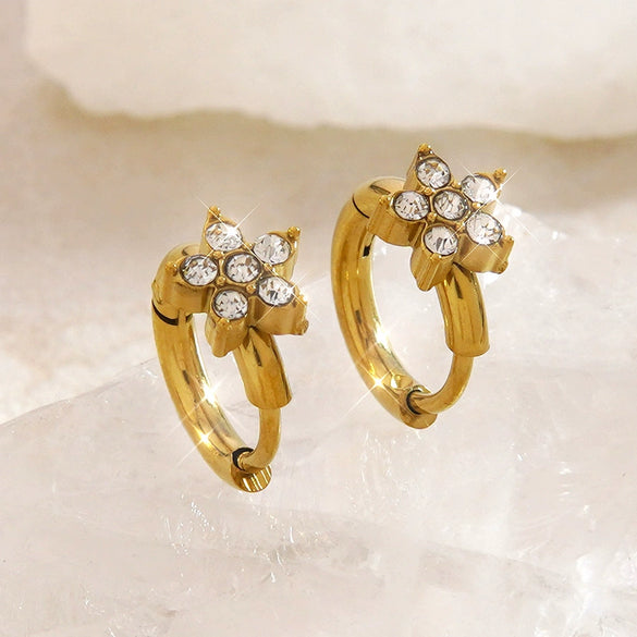 Women's Stainless Steel Flower Zircon Earrings With Micro Encrusted Diamond Look Electroplated Floral Stud Jewelry