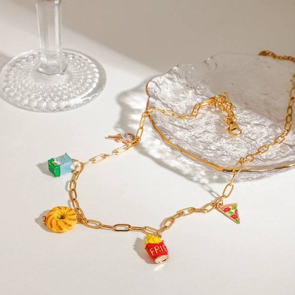Women's Stainless Steel Food Fruit Style Clavicle Chain Pendant Necklace With Electroplating
