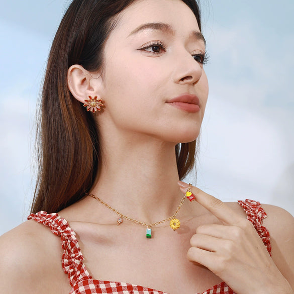 Women's Stainless Steel Food Fruit Style Clavicle Chain Pendant Necklace With Electroplating
