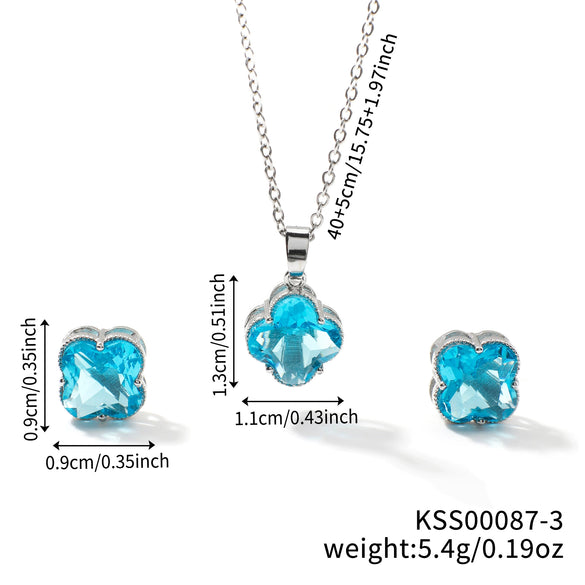 Women's Stainless Steel Four Leaf Clover Jewelry Set With Multicolor Micro Inlaid Rhinestone Earrings And Necklace Floral Plant Design