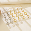 Women's Stainless Steel Four Leaf Clover Pearl Pendant Earrings Electroplated With 18K Gold Floral Street Style Fashion Earrings
