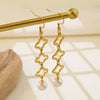 Women's Stainless Steel Four Leaf Clover Pearl Pendant Earrings Electroplated With 18K Gold Floral Street Style Fashion Earrings