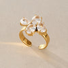 Women's Stainless Steel Four Leaf Clover Zirconia Ring With Geometric Design And Pvd Vacuum Gold Plating