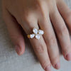 Women's Stainless Steel Four Leaf Clover Zirconia Ring With Geometric Design And Pvd Vacuum Gold Plating