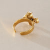 Women's Stainless Steel Four Leaf Clover Zirconia Ring With Geometric Design And Pvd Vacuum Gold Plating