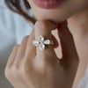 Women's Stainless Steel Four Leaf Clover Zirconia Ring With Geometric Design And Pvd Vacuum Gold Plating