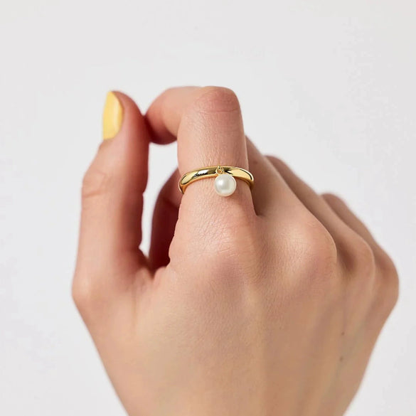 Women's Stainless Steel Freshwater Pearl Geometric Ring With Electroplating And Natural Style
